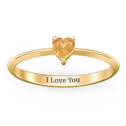Solitaire Heart Gemstone Ring with Tapered Knife Edge Band – 18K Gold Plated Silver with Citrine