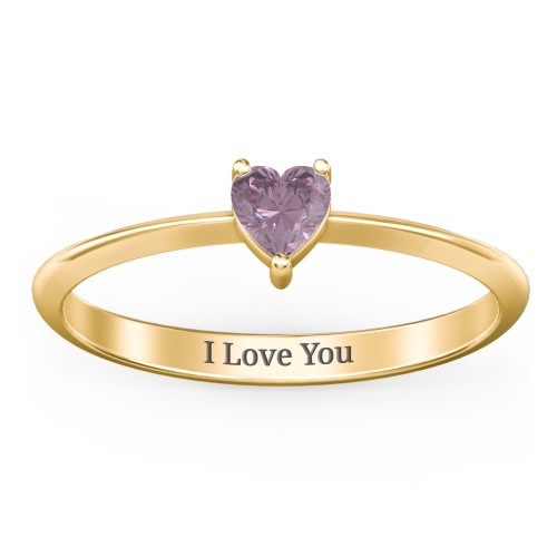 Solitaire Heart Gemstone Ring with Tapered Knife Edge Band – 18K Gold Plated Silver with Alexandrite