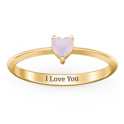 Solitaire Heart Gemstone Ring with Tapered Knife Edge Band – 18K Gold Plated Silver with Opal