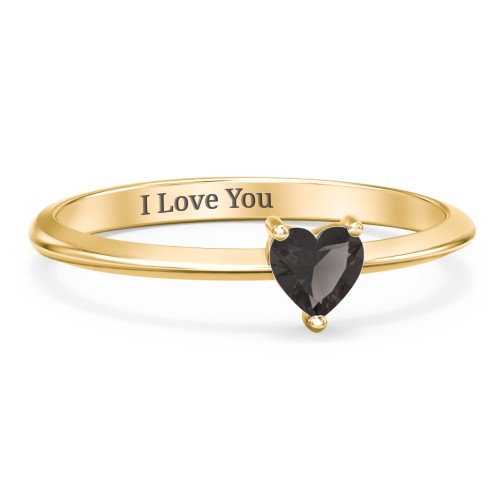 Solitaire Heart Gemstone Ring with Tapered Knife Edge Band – 18K Gold Plated Silver with Smokey Quartz