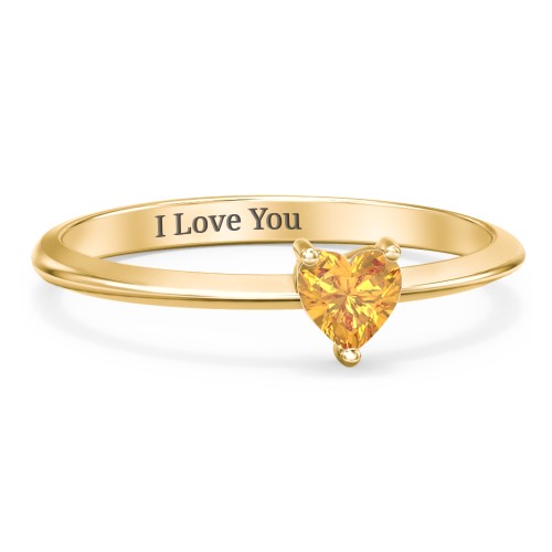 Solitaire Heart Gemstone Ring with Tapered Knife Edge Band – 18K Gold Plated Silver with Citrine