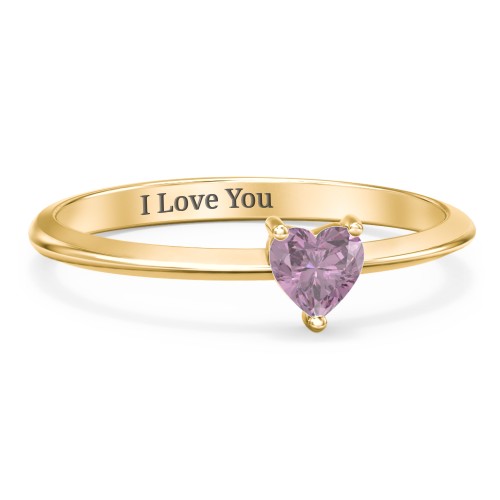 Solitaire Heart Gemstone Ring with Tapered Knife Edge Band – 18K Gold Plated Silver with Alexandrite