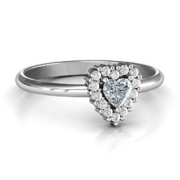 Heart with Halo Promise Ring in 925 Sterling Silver with Cubic Zirconia and White Premium Zirconia