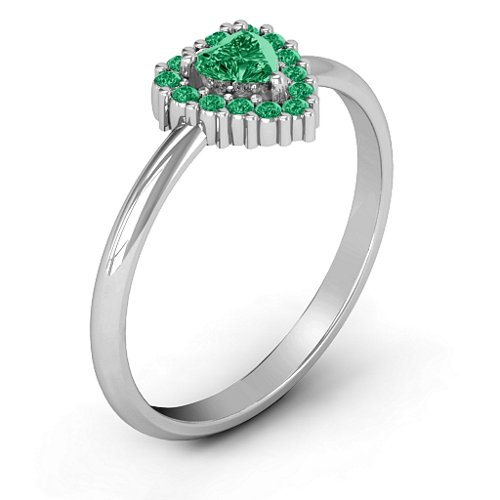 Heart with Halo Promise Ring – Sterling Silver with Emerald and Green Premium Zirconia