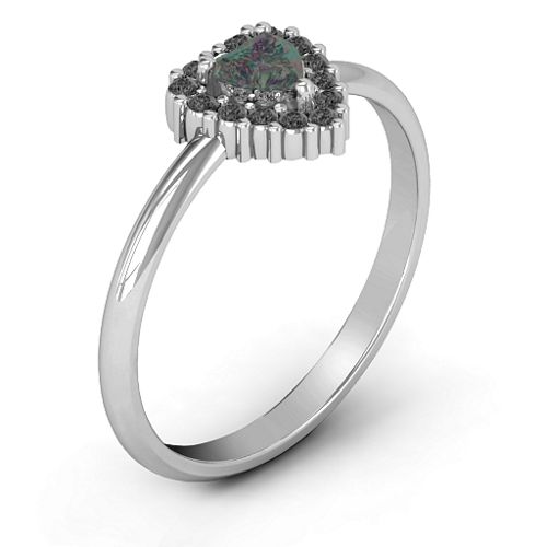 Heart with Halo Promise Ring – Sterling Silver with Alexandrite and Black Premium Zirconia