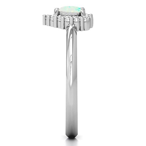 Heart with Halo Promise Ring – Sterling Silver with Opal and White Premium Zirconia