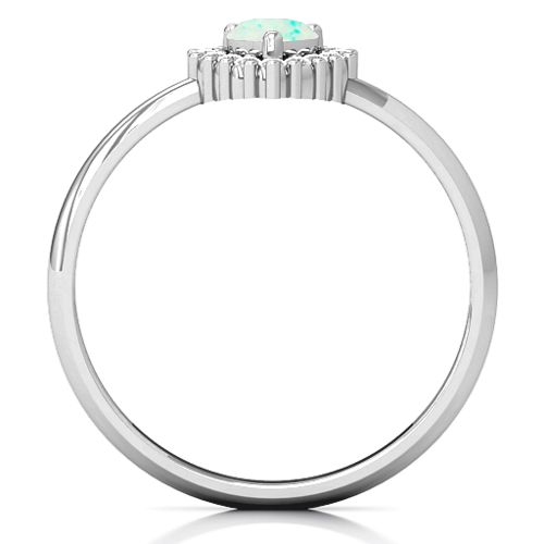 Heart with Halo Promise Ring – Sterling Silver with Opal and White Premium Zirconia