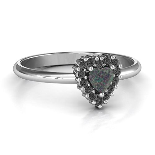 Heart with Halo Promise Ring – Sterling Silver with Alexandrite and Black Premium Zirconia