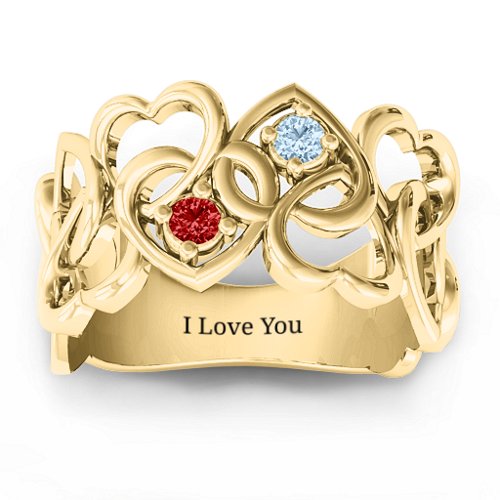 Your Heart and Mine Ring – 9kt Yellow Gold with Garnet and Aquamarine