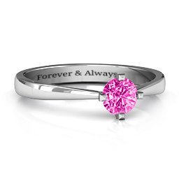 Classic Round Solitaire Ring in 925 Sterling Silver with Pink Tourmaline
