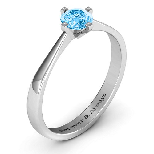 Classic Round Solitaire Ring – Sterling Silver with Blue Topaz