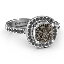 Cushion Cut Statement Ring with Halo in 925 Sterling Silver