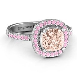 Cushion Cut Statement Ring with Halo in 925 Sterling Silver with Morganite and Fancy Pink Premium Zirconia