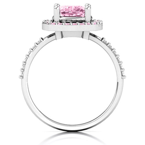Cushion Cut Statement Ring with Halo – Sterling Silver with Fancy Pink Premium Zirconia and White Premium Zirconia
