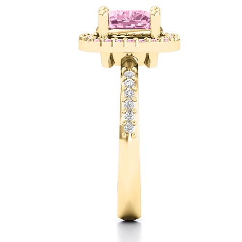 Cushion Cut Statement Ring with Halo – 9kt Yellow Gold with Fancy Pink Premium Zirconia and White Premium Zirconia