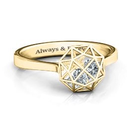 Diamond Cage Ring with Encased Heart Stones