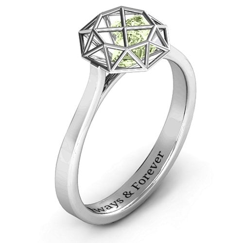 Diamond Cage Ring with Encased Heart Stones
