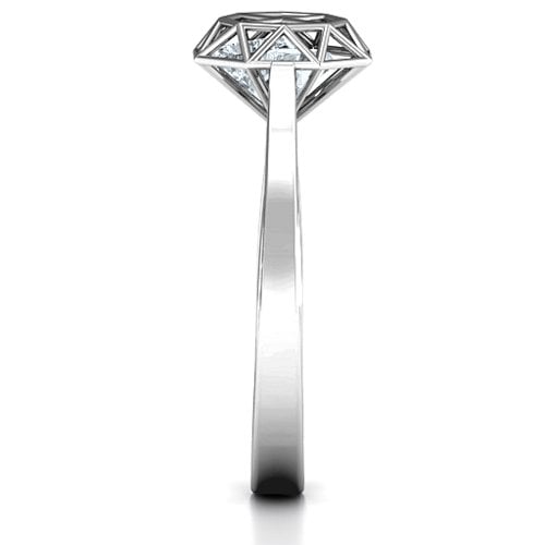 Diamond Cage Ring with Encased Heart Stones – Sterling Silver with Diamond