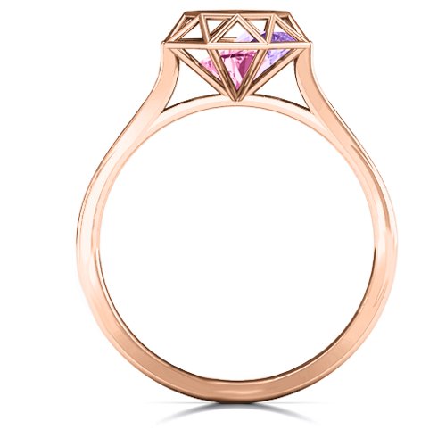 Diamond Cage Ring with Encased Heart Stones – 9kt Rose Gold with Pink Tourmaline and Amethyst