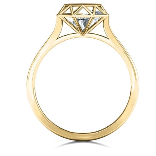 Diamond Cage Ring with Encased Heart Stones – 9kt Yellow Gold with Diamond