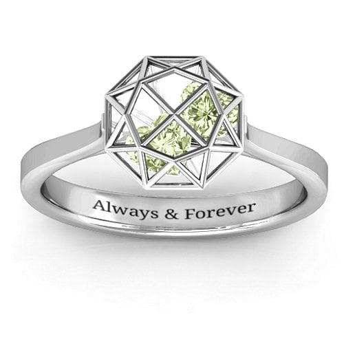 Diamond Cage Ring with Encased Heart Stones