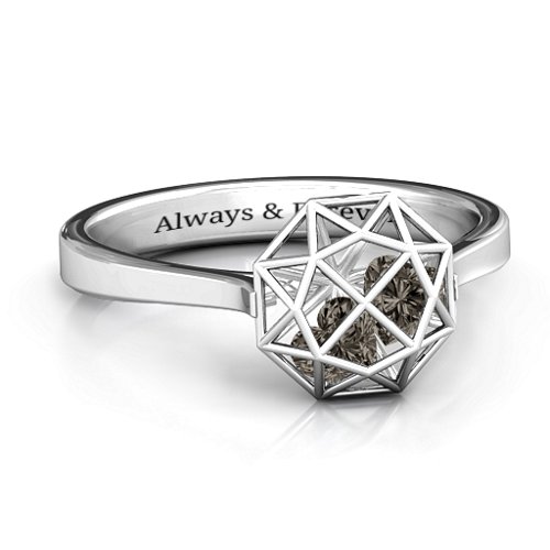 Diamond Cage Ring with Encased Heart Stones