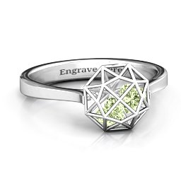 Diamond Cage Ring with Encased Heart Stones in 925 Sterling Silver with Peridot, Ruby, and Amethyst