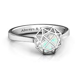 Diamond Cage Ring with Encased Heart Stones in 925 Sterling Silver with Opal, Ruby, and Amethyst