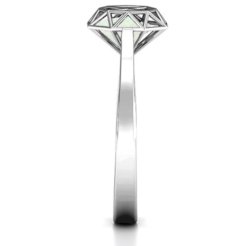 Diamond Cage Ring with Encased Heart Stones – Sterling Silver with Opal