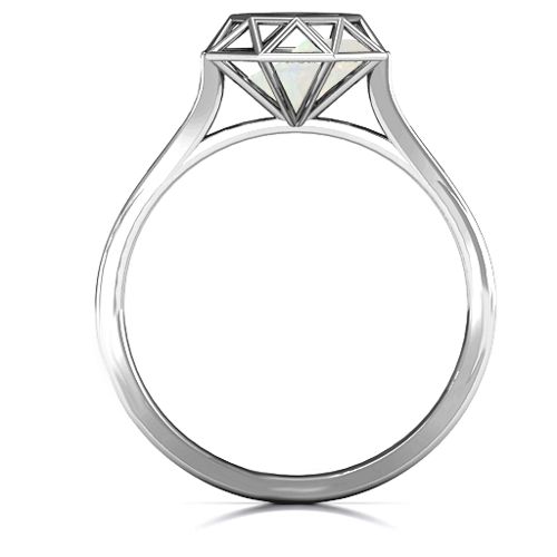 Diamond Cage Ring with Encased Heart Stones – Sterling Silver with Opal