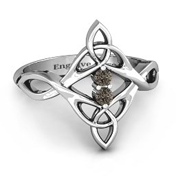 Celtic Sparkle Ring with Interwoven Infinity Band in 925 Sterling Silver with Smokey Quartz