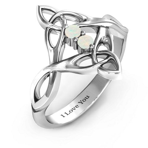 Celtic Sparkle Ring with Interwoven Infinity Band – Sterling Silver with Opal