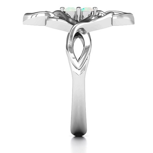 Celtic Sparkle Ring with Interwoven Infinity Band – Sterling Silver with Opal