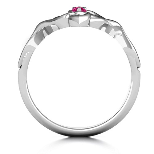 Celtic Sparkle Ring with Interwoven Infinity Band – Sterling Silver with Emerald and Ruby
