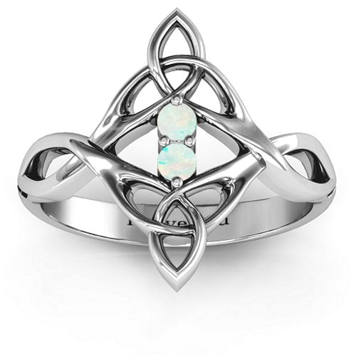 Celtic Sparkle Ring with Interwoven Infinity Band – Sterling Silver with Opal