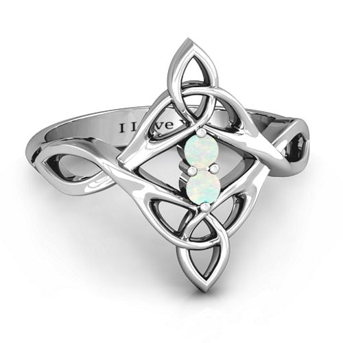 Celtic Sparkle Ring with Interwoven Infinity Band – Sterling Silver with Opal