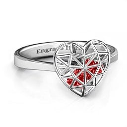 Diamond Heart Cage Ring With Encased Heart Stones