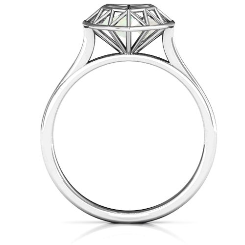 Diamond Heart Cage Ring With Encased Heart Stones – Sterling Silver with Opal