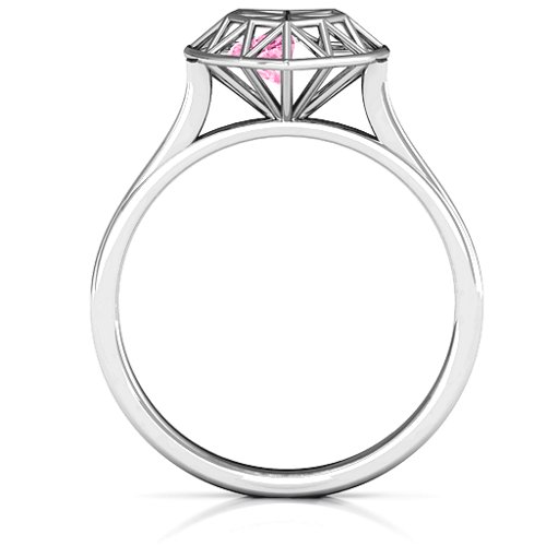 Diamond Heart Cage Ring With Encased Heart Stones – Sterling Silver with Pink Tourmaline