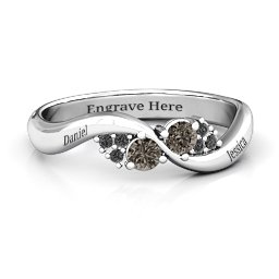 Everyday Dream Ring With Shoulder Accents in 925 Sterling Silver with Smokey Quartz and Black Premium Zirconia