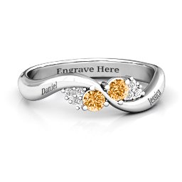 Everyday Dream Ring With Shoulder Accents in 925 Sterling Silver with Citrine and White Premium Zirconia