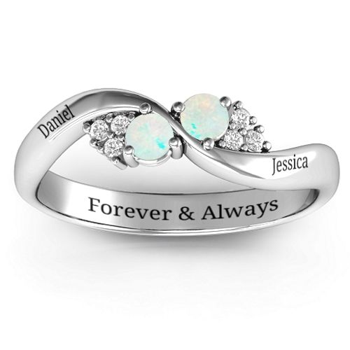 Everyday Dream Ring With Shoulder Accents – Sterling Silver with Opal and White Premium Zirconia