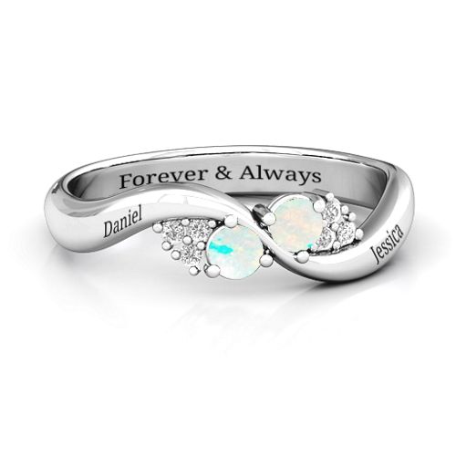 Everyday Dream Ring With Shoulder Accents – Sterling Silver with Opal and White Premium Zirconia