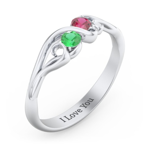 Swirl of Style Birthstone Ring – Sterling Silver with Emerald and Ruby
