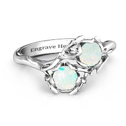 Be-leaf In Love Double Gemstone Floral Ring in 925 Sterling Silver with Opal