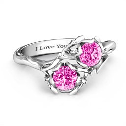Be-leaf In Love Double Gemstone Floral Ring in 925 Sterling Silver with Pink Tourmaline