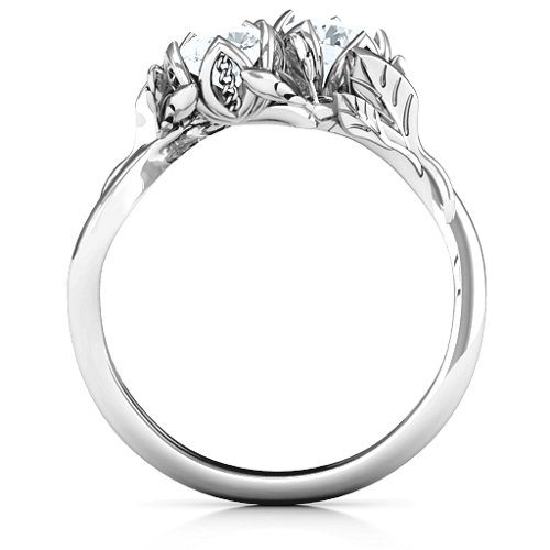 Be-leaf In Love Double Gemstone Floral Ring – Sterling Silver with Cubic Zirconia