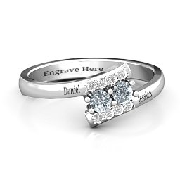 Must Be Love Two Stone Ring in 925 Sterling Silver with Cubic Zirconia and White Premium Zirconia