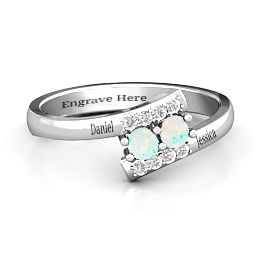 Must Be Love Two Stone Ring in 925 Sterling Silver with Opal and White Premium Zirconia