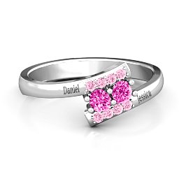 Must Be Love Two Stone Ring in 925 Sterling Silver with Pink Tourmaline and Fancy Pink Premium Zirconia